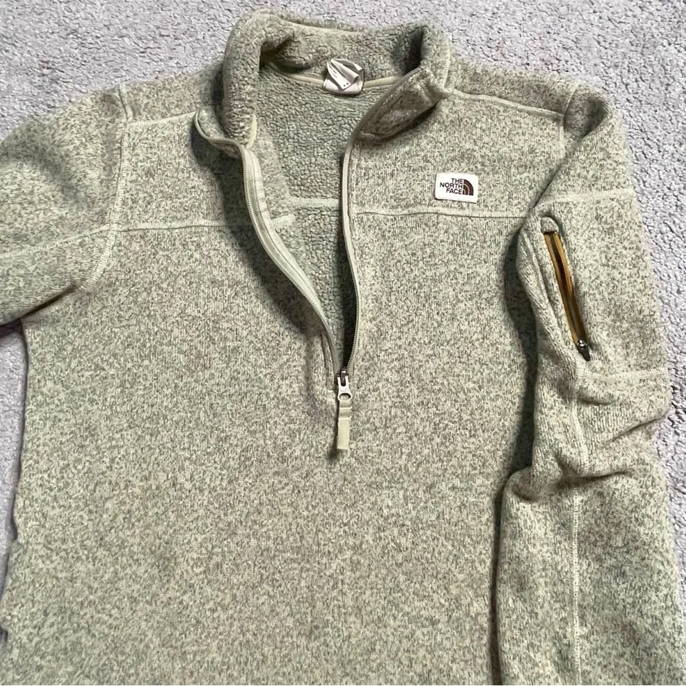 THE NORTH FACE Grey Green Fleece Jumper Medium Mens Half Zip Pullover Outerwear